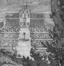 Ogród i dom letni rodziny von Buchsów na sztychu portretowym Daniela von Buchsa (†1735). Szczegół z rys. 1.