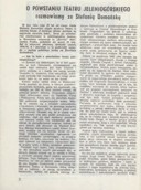 Fot. 6. O powstaniu teatru jeleniogórskiego rozmawiamy ze Stefanią Domańską / rozm. Henryk Szoka, Stefania Domańska // W: Karkonosze : informator kulturalny i turystyczny województwa jeleniogórskiego. 1984, nr 9 (85), s. 2-4.