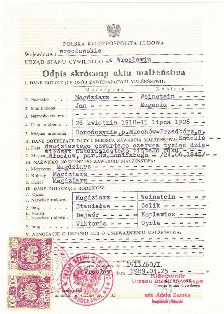 Skrócony odpis aktu małżeństwa