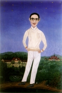 5. Pdjaski, Brunon, Portret Józefa Gielniaka z dedykacją: <i>Panu Gielniakowi na pamiątkę swą pracę ofiarowuje BR. Podjaski 19 II 1971</i>. Kowary, olej, płótno, 60 x 40 cm, właściciel: Muzeum Karkonoskie w Jeleniej Górze.