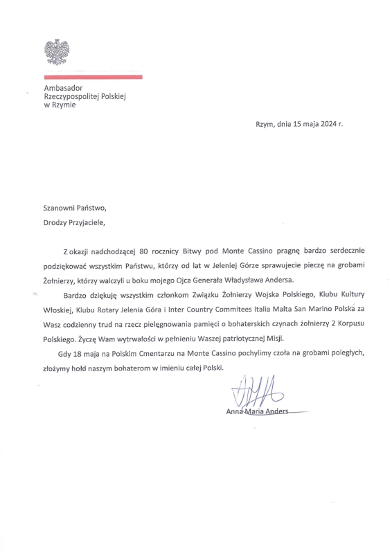 20. List Ambasadora Rzeczypospolitej Polskiej w Rzymie. 20. List Ambasadora Rzeczypospolitej Polskiej w Rzymie.