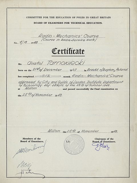 5. Certyfikat ukończenia kursu Radio- Technicznego w Anglii. 5. Certyfikat ukończenia kursu Radio- Technicznego w Anglii.