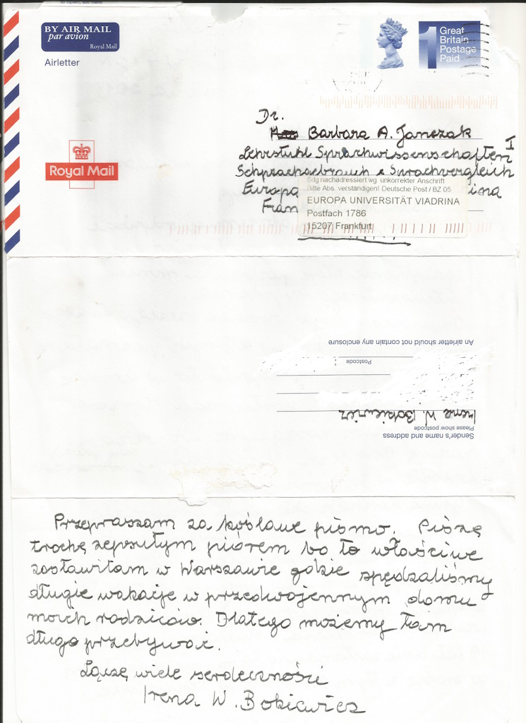 22. List Ireny Bokiewicz do Barbary Jańczak wyjaśniający okoliczności nabycia niedźwiadka - cz2. 22. List Ireny Bokiewicz do Barbary Jańczak wyjaśniający okoliczności nabycia niedźwiadka - cz2.