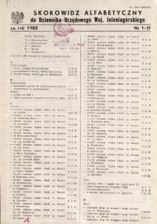 Skorowidz alfabetyczny do Dziennika Urzędowego Województwa Jeleniogórskiego za rok 1988, nr 1-17