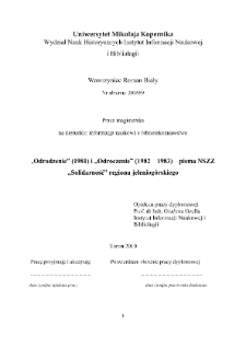 „Odrodzenie” (1981) i „Odroczenie” (1982-1983) – pisma NSZZ „Solidarność” regionu jeleniogórskiego [Dokument elektroniczny]