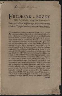 [Sporządzenie Fryderyka II nakazujące zgłaszanie przez rodzinę pochówków do parafii zmarłego w celu wpisania tego faktu do ksiąg parafialnych, 12 styczeń 1764]