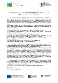11. Bibliothekskongress in der EUROREGION NEISSE-NISA-NYSA – Lese- und Sprachförderung in und mit Bibliotheken - sprawozdanie [Dokument elektroniczny]