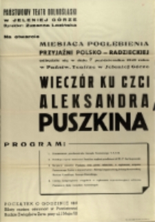 Wieczór ku czci Aleksandra Puszkina - afisz [Dokument życia społecznego]