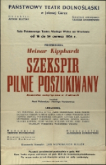 Szekspir pilnie poszukiwany - afisz premierowy [Dokument życia społecznego]