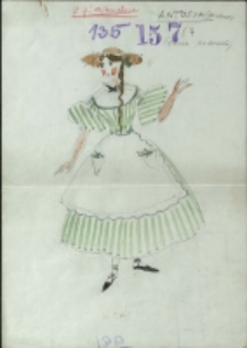 [Projekt kostiumu Antosi do sztuki "Z siedmiu najbrzydsza" Fryderyka Skarbka] [Dokumenty życia społecznego]