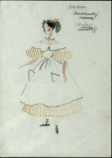 [Projekt kostiumu Balbiny do sztuki "Z siedmiu najbrzydsza" Fryderyka Skarbka] [Dokumenty życia społecznego]
