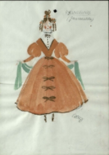 [Projekt kostiumu Panny Kunegundy do sztuki "Z siedmiu najbrzydsza" Fryderyka Skarbka] [Dokumenty życia społecznego]