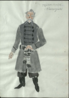 [Projekt kostiumu Jęczmionka do sztuki "Z siedmiu najbrzydsza" Fryderyka Skarbka] [Dokumenty życia społecznego]