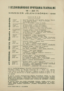 I Jeleniogórskie Spotkania Teatralne : 14-22 IX : Wrzesień Jeleniogórski 1968 - ulotka [Dokument życia społecznego]