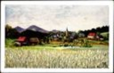 Janowice Wielkie - widok ogólny, w tle Góry Sokole [Dokument ikonograficzny]