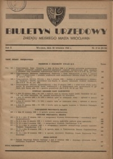 Biuletyn Urzędowy Zarządu Miejskiego Miasta Wrocławia, R. 2, 1948, nr 17/18 (25-26) [30 września]