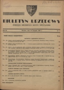 Biuletyn Urzędowy Zarządu Miejskiego Miasta Wrocławia, R. 3, 1949, nr 11 [20 listopada]