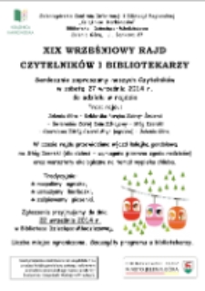 XIX Wrześniowy Rajd Czytelników i Bibliotekarzy - informator [Dokument życia społecznego]