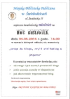 Noc Bibliotek. Droga do bloga, czyli Biblioblog w pigułce - plakat [Dokument Życia Społecznego]