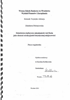 Dziedzictwo kulturowe mieszkańców wsi Osola jako element atrakcyjności turystycznej miejscowości