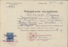 Poświadczenie obywatelstwa dla Tadeusza Wereszki z 25 lutego 1949 r.