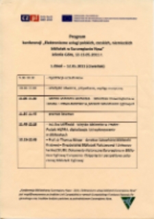 Elektroniczne usługi polskich, czeskich i niemieckich bibliotek w Euroregionie Nysa : konferencja bibliotekarzy Euroregionu Neisse-Nisa-Nysa-2011 - program [Dokument życia społecznego]