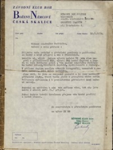 Korespondencja domu kultury z Czeskiej Skalicy z Miejskim Międzyzakładowym Domem Kultury w Obornikach Śląskich o nawiązanie współpracy, 10.07.1974 r. [Dokument ikonograficzny]