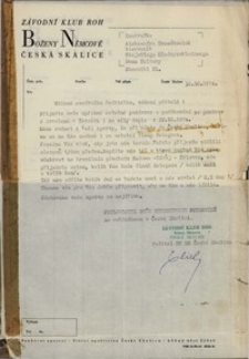 Korespondencja domu kultury z Czeskiej Skalicy z Miejskim Międzyzakładowym Domem Kultury w Obornikach Śląskich o nawiązanie współpracy, 30.10.1974 r. [Dokument ikonograficzny]