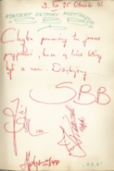 Autografy Zespołu SBB: Józefa Skrzeka, Apostolisa „Lakis” Anthimosa, Jerzego „Keta” Piotrowskiego, 3.12.1975 r. [Dokument ikonograficzny]