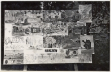 Plenerowa ekspozycja prac plastycznych, przygotowana przez mieszkańców Kuraszkowa na gminne eliminacje Turnieju Kolorowe Wsie, 5.06.1983 r. [Dokument ikonograficzny]