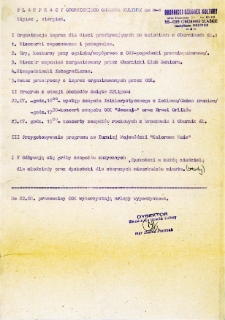 Maszynopis planu pracy Obornickiego Ośrodka Kultury podczas wakacji, lipiec - sierpień 1983 r.