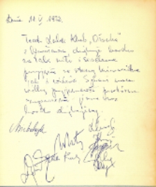 Autografy aktorów Teatru Lalek Klubu Oławka w Klubie Seniora w Obornikach Śląskich, 11.05.1972 r. [Dokument ikonograficzny]