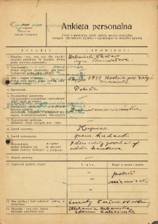 Ankieta personalna Wacława Urbańskiego z 5 maja 1950 r.
