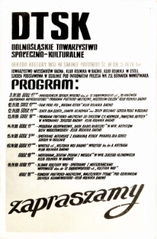 Reprodukcja fotograficzna afisza Dolnośląskiego Towarzystwa Społeczno-Kulturalnego na „Dekadę Kultury Wsi w Gminie Oborniki Śląskie”, 9-18.04.1988 r.