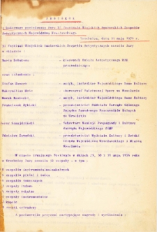Protokół Jury XI Festiwalu Wiejskich Amatorskich Zespołów Artystycznych Województwa Wrocławskiego, 31.05.1976 r.