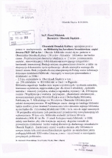 Wniosek dyrektor Obornickiego Ośrodka Kultury Haliny Muszak do burmistrza Obornik Śląskich Pawa Misiorka o pomoc w zaadaptowaniu na Bibliotekę im. Jarosława Iwaszkiewicza części dworca PKP, 8.09.2009 r.