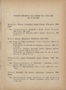 Wybór recenzji za okres 1.VIII.1968-31.III.1969