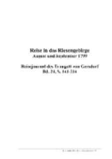 Reise in das Riesengebirge : August und September 1799 : Reisejournal des Traugott von Gersdorf, Bd. 24, S. 141-214 [Dokument elektroniczny]