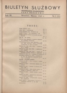 Biuletyn Służbowy Dolnośląskej Wojewódzkiej Rady Narodowej, R. 1, 1949, nr 3