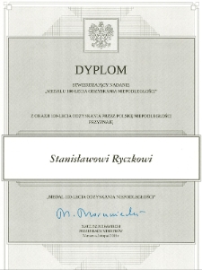 Dyplom stwierdzający nadanie Medalu 100-lecia Odzyskania Niepodległości [Dokument elektroniczny]