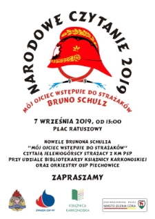 Narodowe Czytanie 2019. Bruno Schulz "Mój ojciec wstępuje do strażaków" - ulotka [Dokument życia społecznego]
