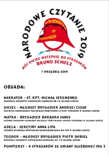Narodowe Czytanie 2019. Bruno Schulz "Mój ojciec wstępuje do strażaków" - plakat [Dokument życia społecznego]