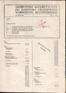 Skorowidz alfabetyczny do Dziennika Urzędowego Województwa Jeleniogórskiego za rok 1992, nr 1-29*