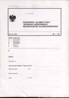 Skorowidz alfabetyczny do Dziennika Urzędowego Województwa Jeleniogórskiego za rok 1998, nr 1-69*