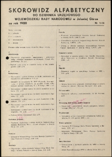 Skorowidz alfabetyczny do Dziennika Urzędowego Województwa Jeleniogórskiego za rok 1980, nr 1-14