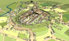 Cyfrowe rekonstrukcje zabudowy miasta Jeleniej Góry : widok na miasto z lotu ptaka od południowo-zachodniej strony [Dokument elektroniczny]