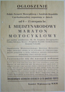Ogłoszenie - I. Międzynarodowy Maraton Motocyklowy [Dokument życia społecznego]