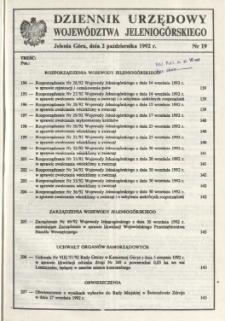 Dziennik Urzędowy Województwa Jeleniogórskiego, 1992, nr 19