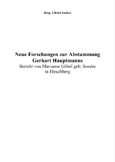 Neue Forschungen zur Abstammung Gerhart Hauptmanns [Dokument elektroniczny]