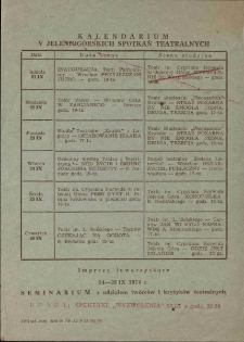 V Jeleniog&oacute;rskie Spotkania Teatralne - kalendarium [Dokument życia społecznego]